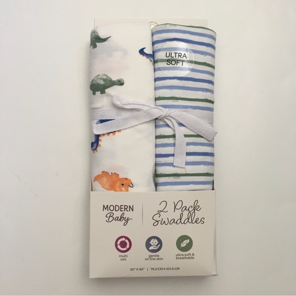 2 Baby Blankets Multi-use Ultra Soft DinosaursTheme & Stripes NEW | Modern Baby